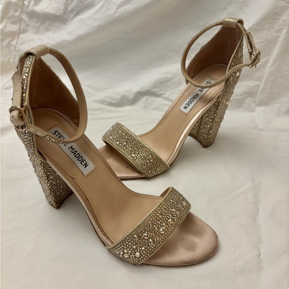 STEVE MADDEN Gold Carson Rhinestone Heels